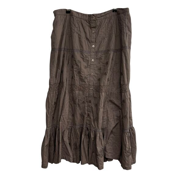 Boho Cottagecore Maxi Skirt Denim 24/7 Women’s 14W Latte Brown Cotton - Picture 1 of 5